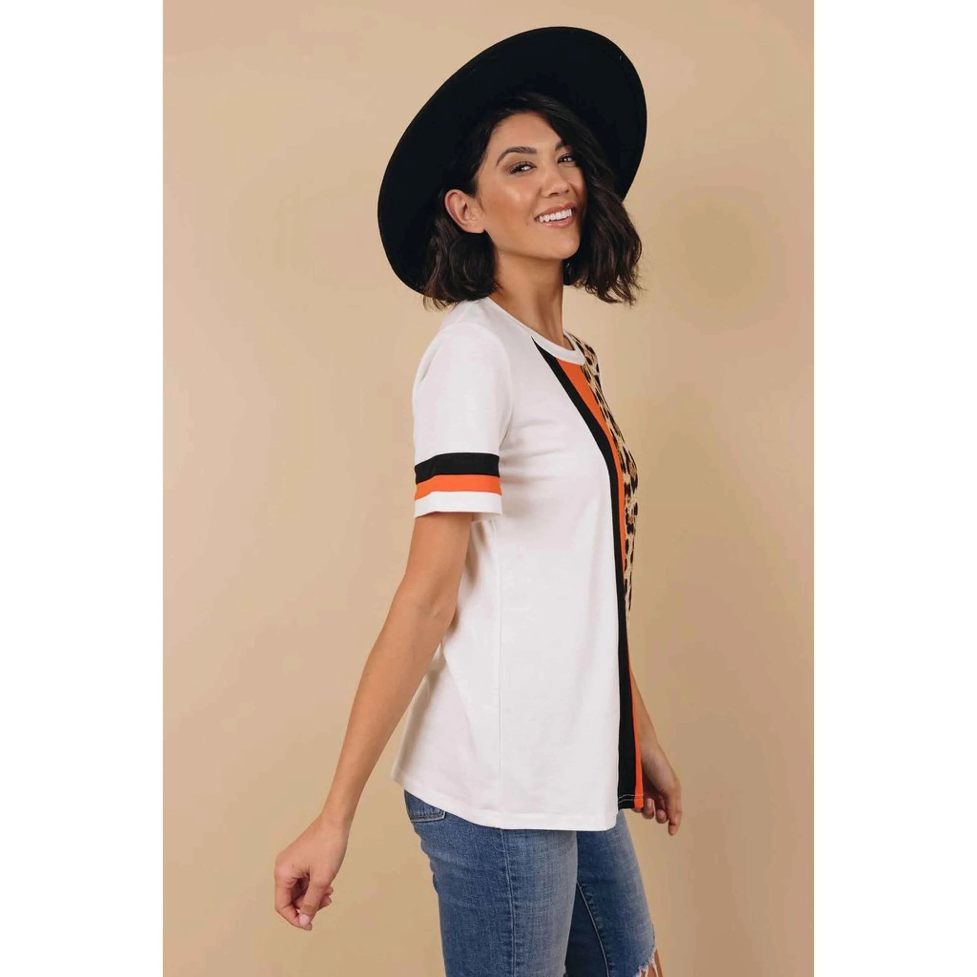 TD Lahiri Streetwear Crop Tee Leopard Colorblock with Breathable Cotton Spandex Fitted XS to XL Loose Fit 'TD' Logo Decoration