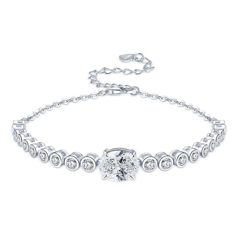 Free Shipping Fine Jewelry 925 Silver 14K Gold Plated Oval Cut 8x10mm 3.0ct Moissanite Bolo Bracelet with Bling Stones for Women