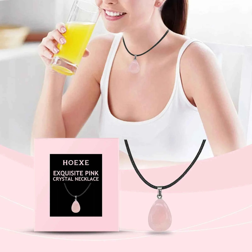 Hoexe Exquisite Powder Crystal Necklace Light Luxury Ins Simple Style Everyday Clavicle Chain with Gentle Temperament