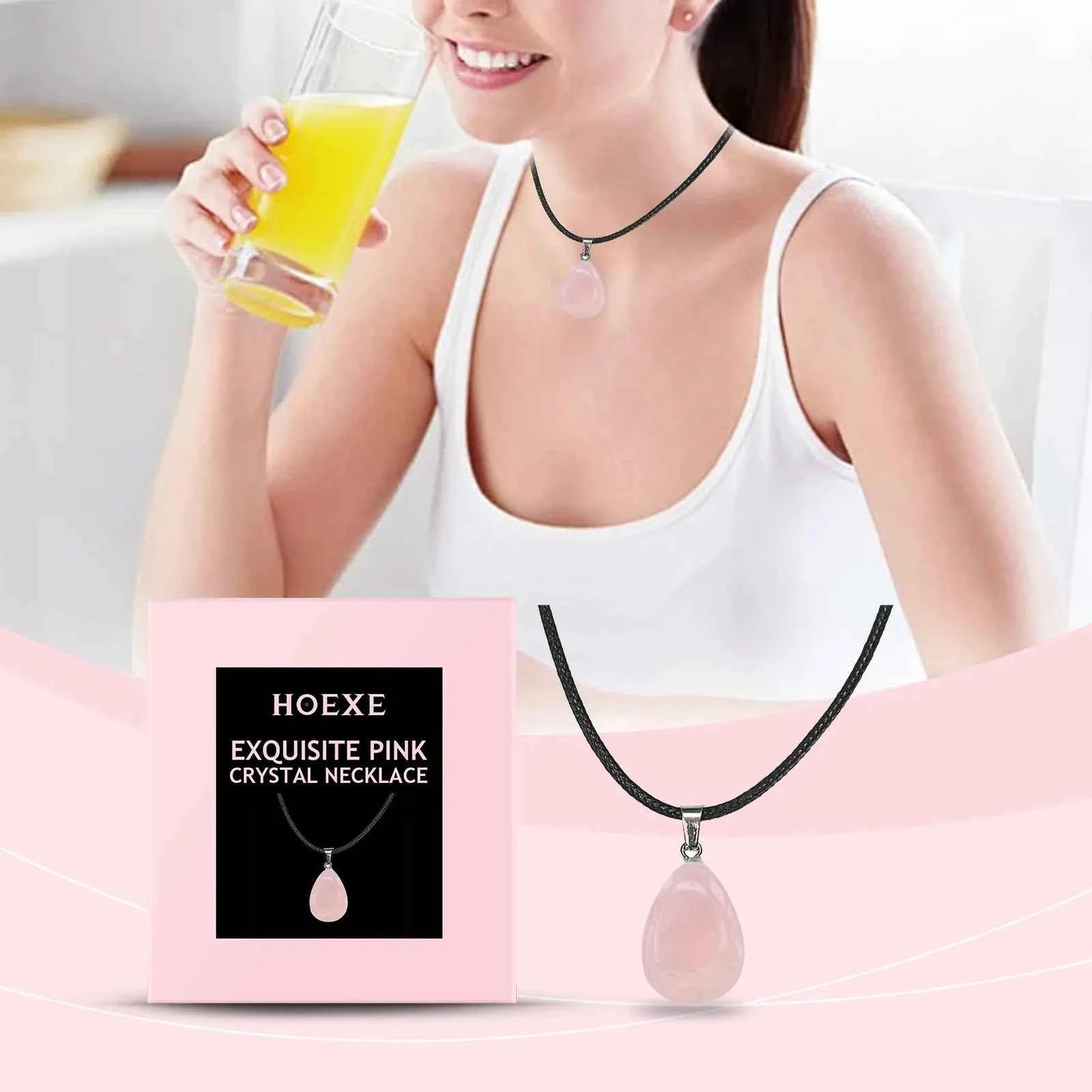 Hoexe Exquisite Powder Crystal Necklace Light Luxury Ins Simple Style Everyday Clavicle Chain with Gentle Temperament