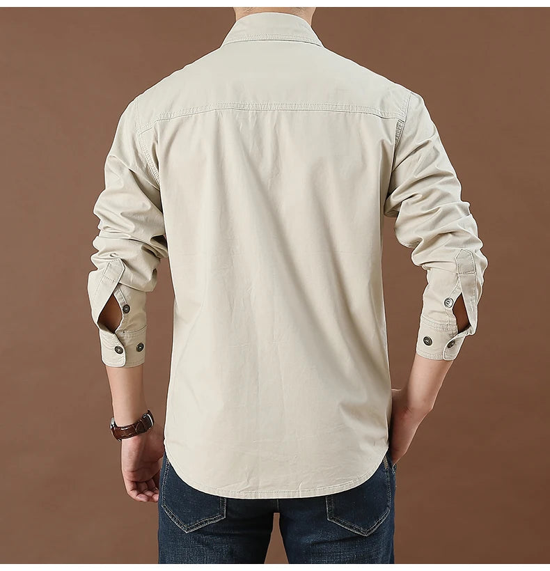 Pure Cotton Men's Shirt Men Oversized Loose Long Sleeve Cargo Shirts Men Clothing High Quality Solid Plus Size Casual Shirt 6XL