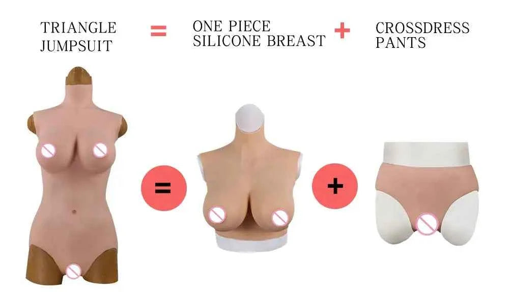 Eyung Silicone Bodysuit Crossdresser Drag Queen Triangular Vagina Hip Enhancer Silicone Breasts Swimsuit Fake Breast Forms Boobs