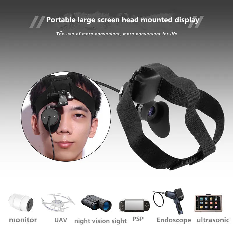 80-inch Portable Head-mounted Monocular Display 0.39-inch Screen with 12x Eyepieces to Support Diopter Adjustment Ocular Lens