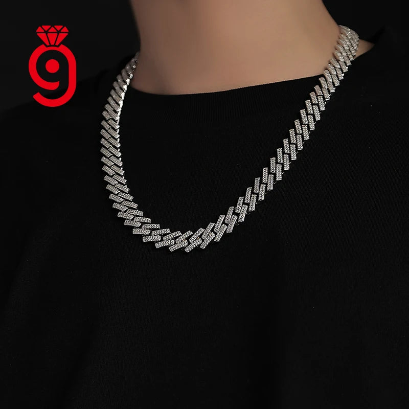 Full Pave Moissanite Cuban Link Necklace S925 Silver for Mens Hip Hop Street Outfit  Necklace