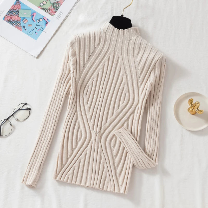 AOSSVIAO 2026 Knitted Women high neck Sweater Pullovers Turtleneck Autumn Winter Basic Women Sweaters Slim Fit Black