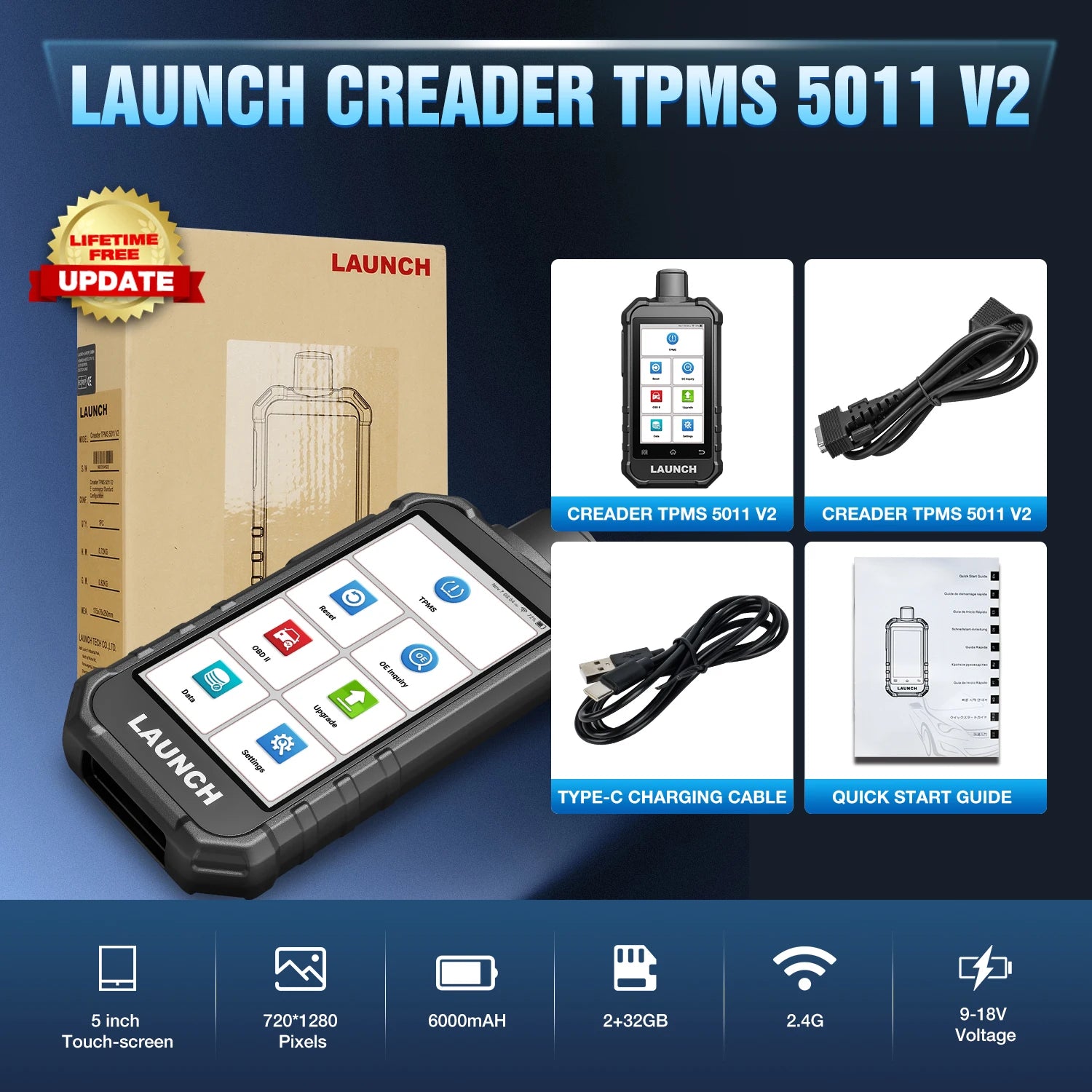 USA EU Warehouse 2026 CRT5011 V2 Creader TPMS Tire Pressure Monitoring Sensor Upgrade Version of CRT5011E