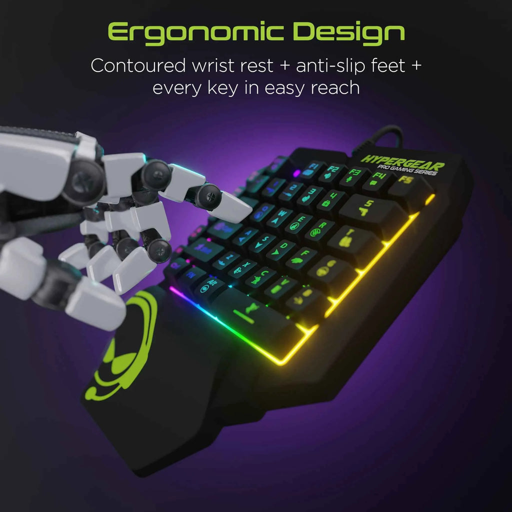 TD HyperGear KeyVictory One-Handed Mini Mechanical Gaming Keyboard English Language Computer Compatible