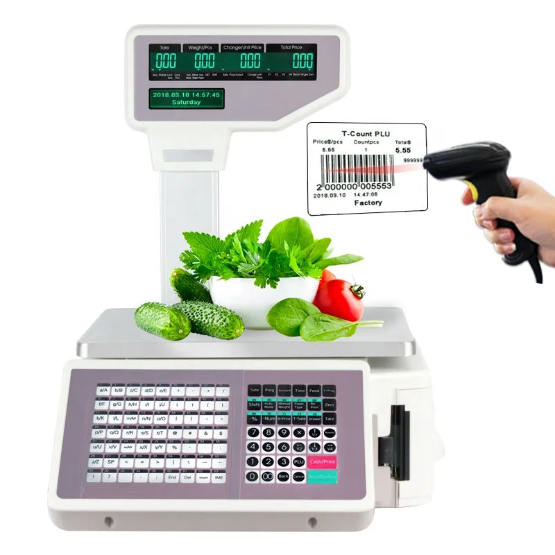 15kg/30kg Multi-Languages Label Printing Scale LCD Display Digital Barcode Scale