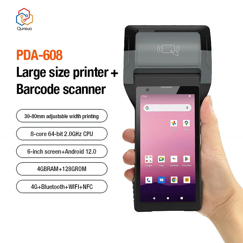 Newly Hot Selling 4GB RAM 128GB ROM Mobile Android 12.0 Handheld Data Collector POS Printer PDA Terminal for Electricity Bill