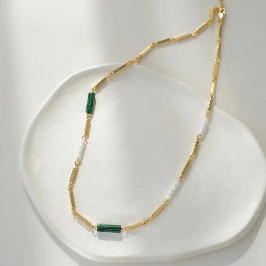 Silver 2024 New 925 Silver Material High-end Design Gold Cylindrical Green Zircon Necklace
