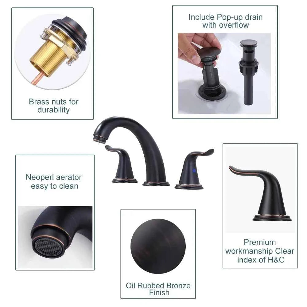 Oil Rubbed Bronze Bathroom Faucet Widespread Basin Faucet 3 Holes Vanity Faucet 2 Handle Basin Tap with Drain and Supply Lines