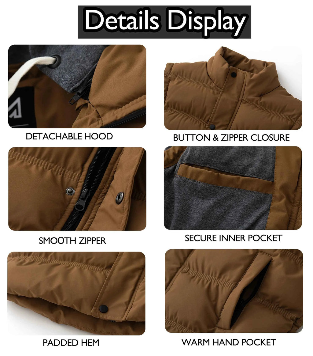 Men's Warm Winter Hooded Vest Padded Puffer Vest