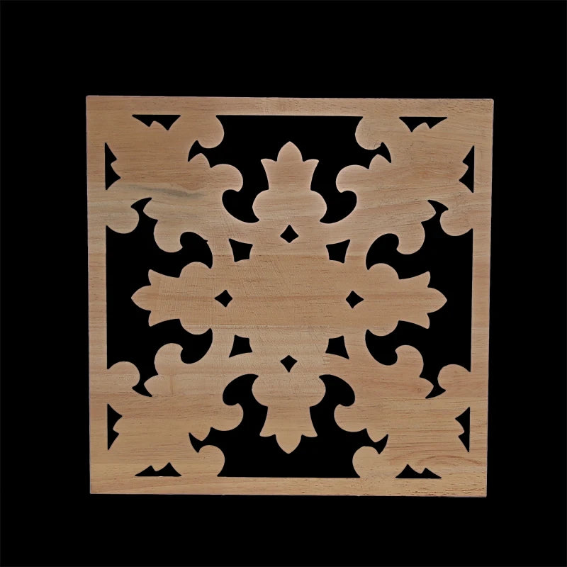 Decorative Wood Appliques Unique Exquisite Natural Floral Wooden Carved Onlay Decal Figurines Home Furniture Door Decor Square