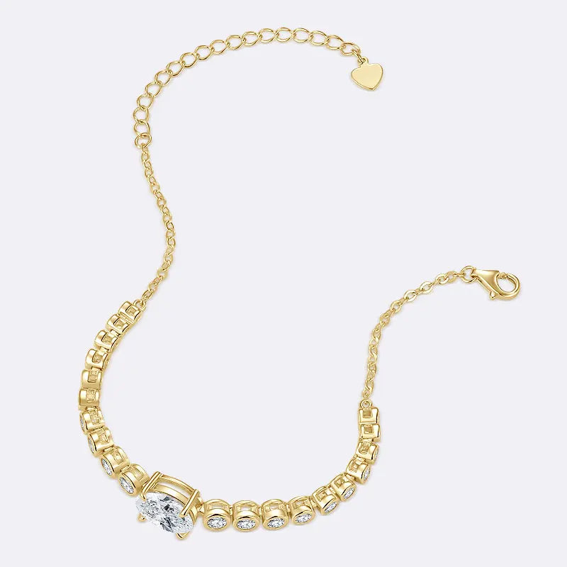 Free Shipping Fine Jewelry 925 Silver 14K Gold Plated Oval Cut 8x10mm 3.0ct Moissanite Bolo Bracelet with Bling Stones for Women
