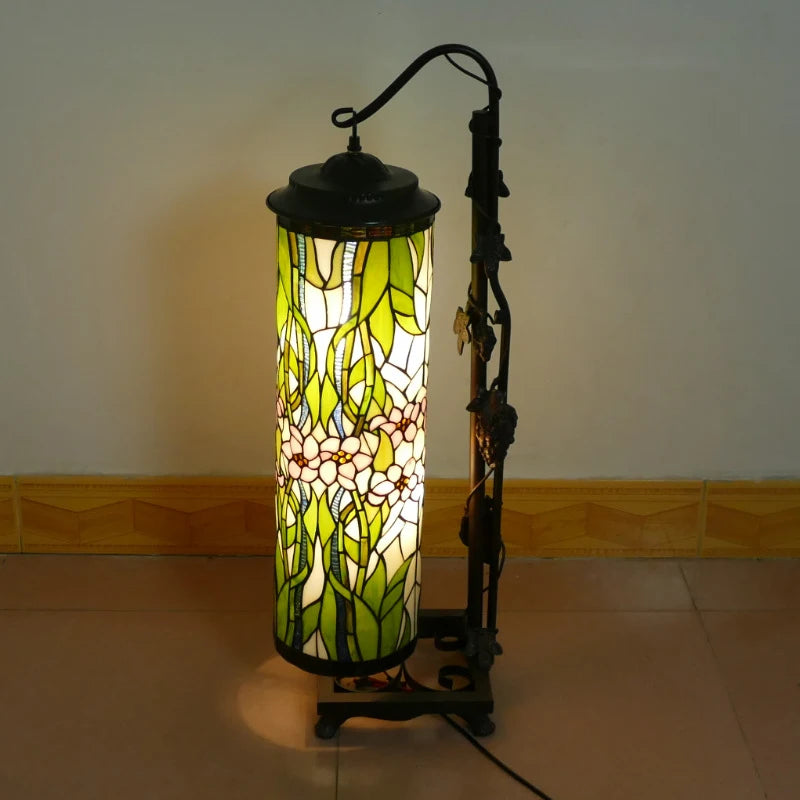 Modern Roman Column Floor Lamp American Retro Living Room Bedroom Lamp Country  Stained Glass Decoration Floor Lamp