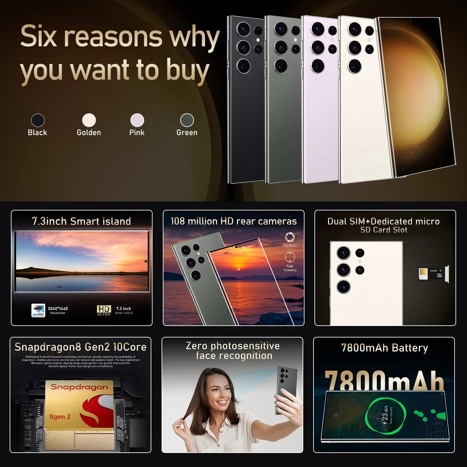 S23 Ultra Original 7.3 Inch Full Screen Deca Core 16GB+1TB Android 13 5G LTE Unlocked Smartphone 108MP Rear Camera New