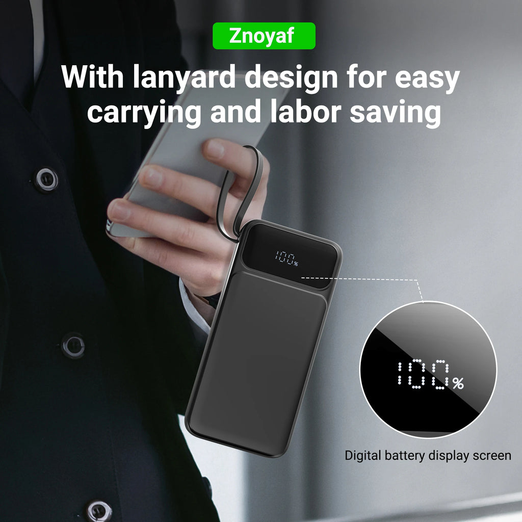 US Stock Free Shipping 30000mAh 50000mAh Power Bank LED Display Fast 22.5W Charging Portable Power Bank with Carry Strap