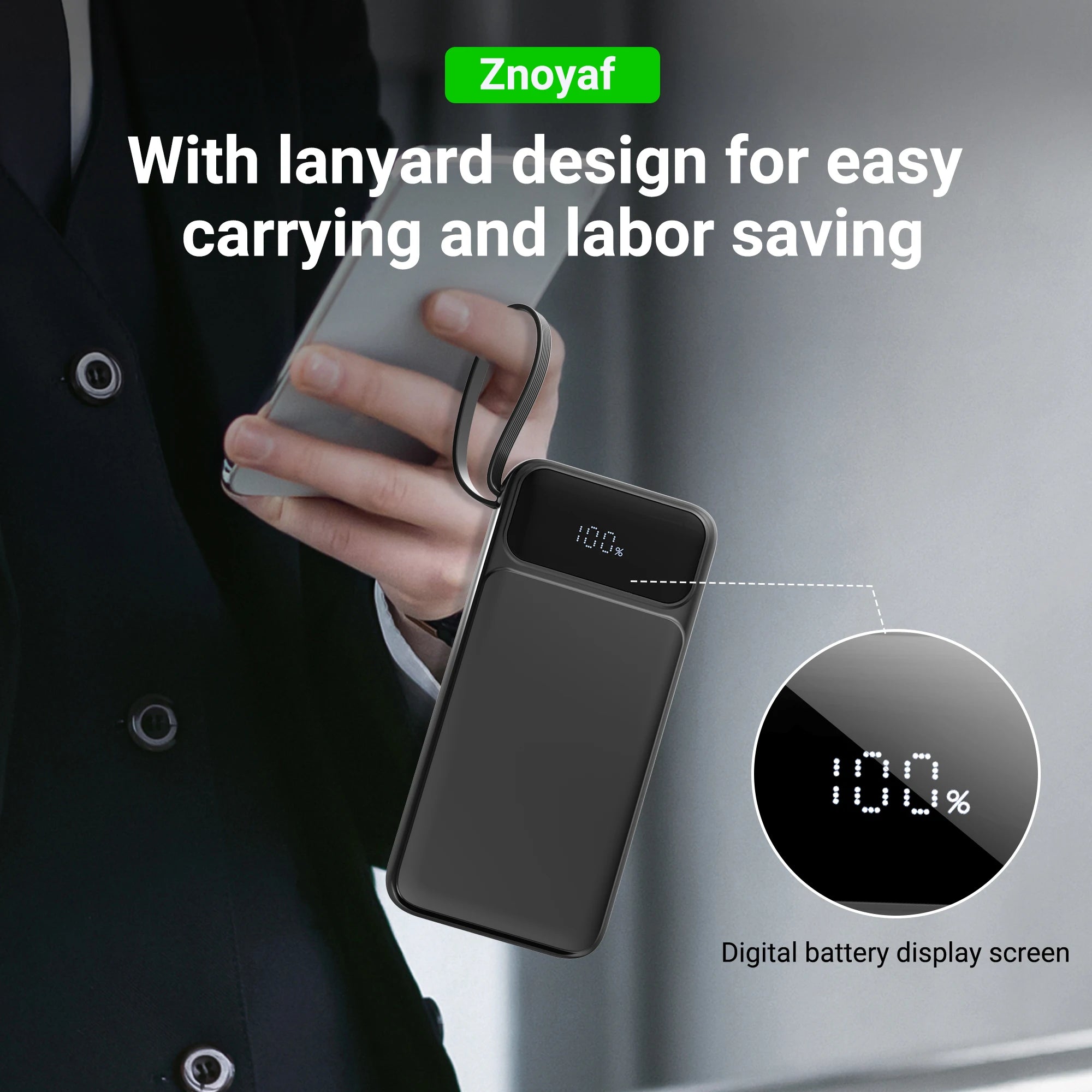 US Stock Free Shipping 30000mAh 50000mAh Power Bank LED Display Fast 22.5W Charging Portable Power Bank with Carry Strap