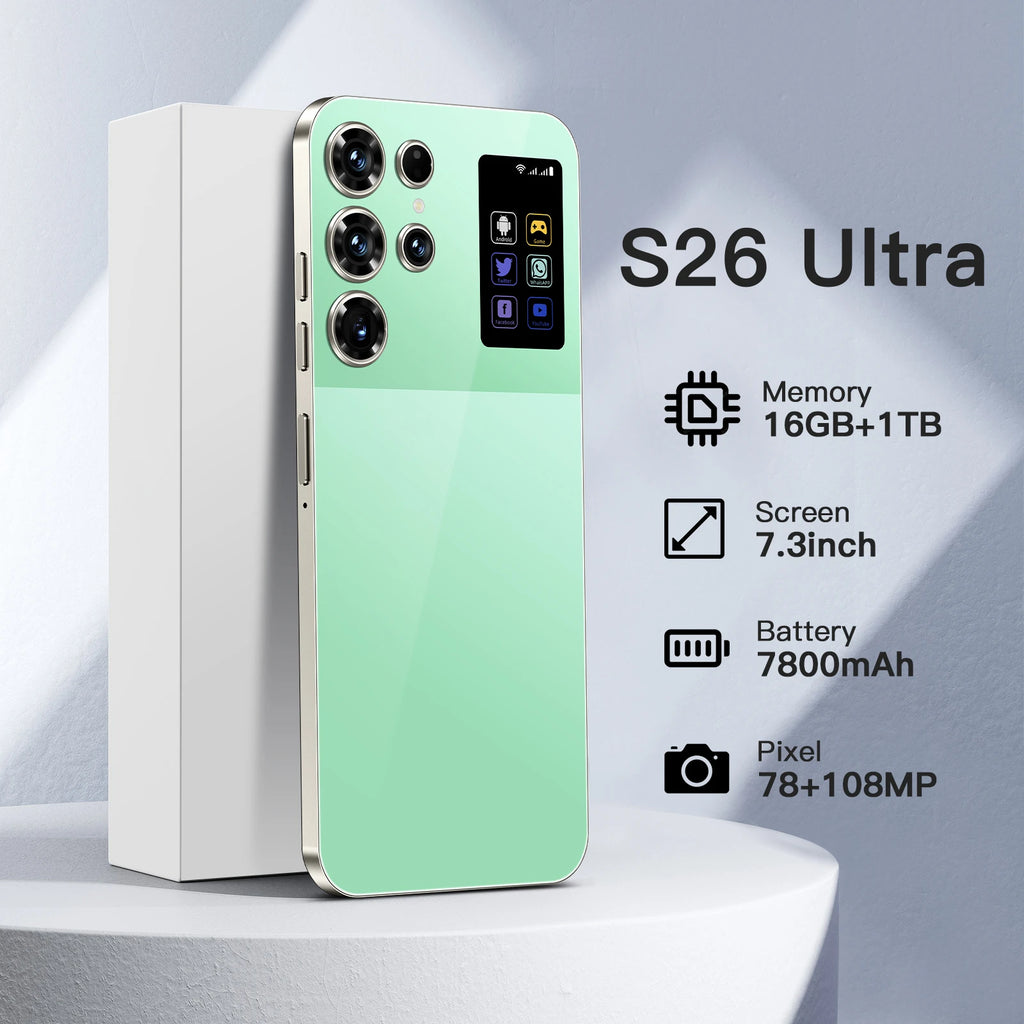 Original S26 Ultra 7.3 Inch Smartphone 16GB+1TB Unlocked Dual Card 5G Android 14 Decacore HD Dual SIM Mobile Phone for Gaming