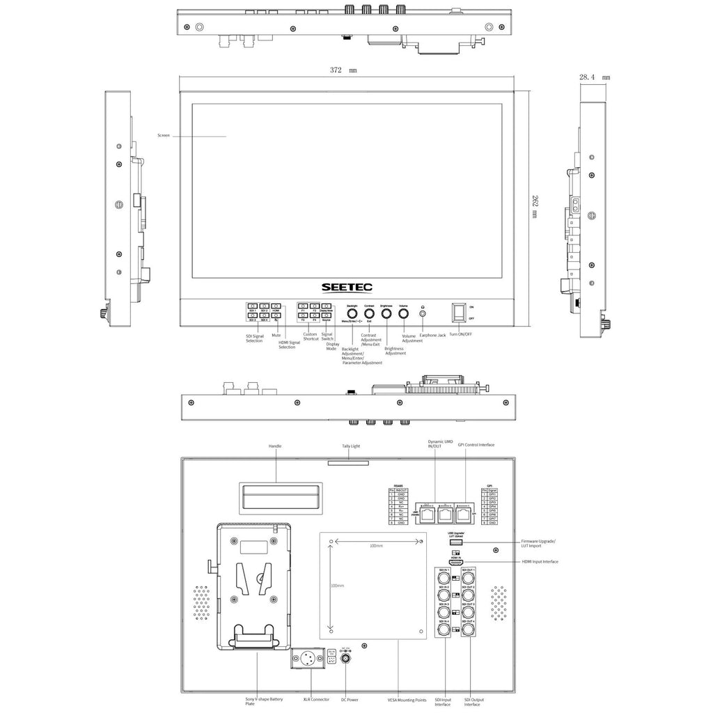 SEETEC ATEM156S 15.6" Multi-camera Broadcast Studio Monitor 3G-SDI/HDMI 1920*1080 HDR LOGO/Packaging/OEM Factory Wholesale