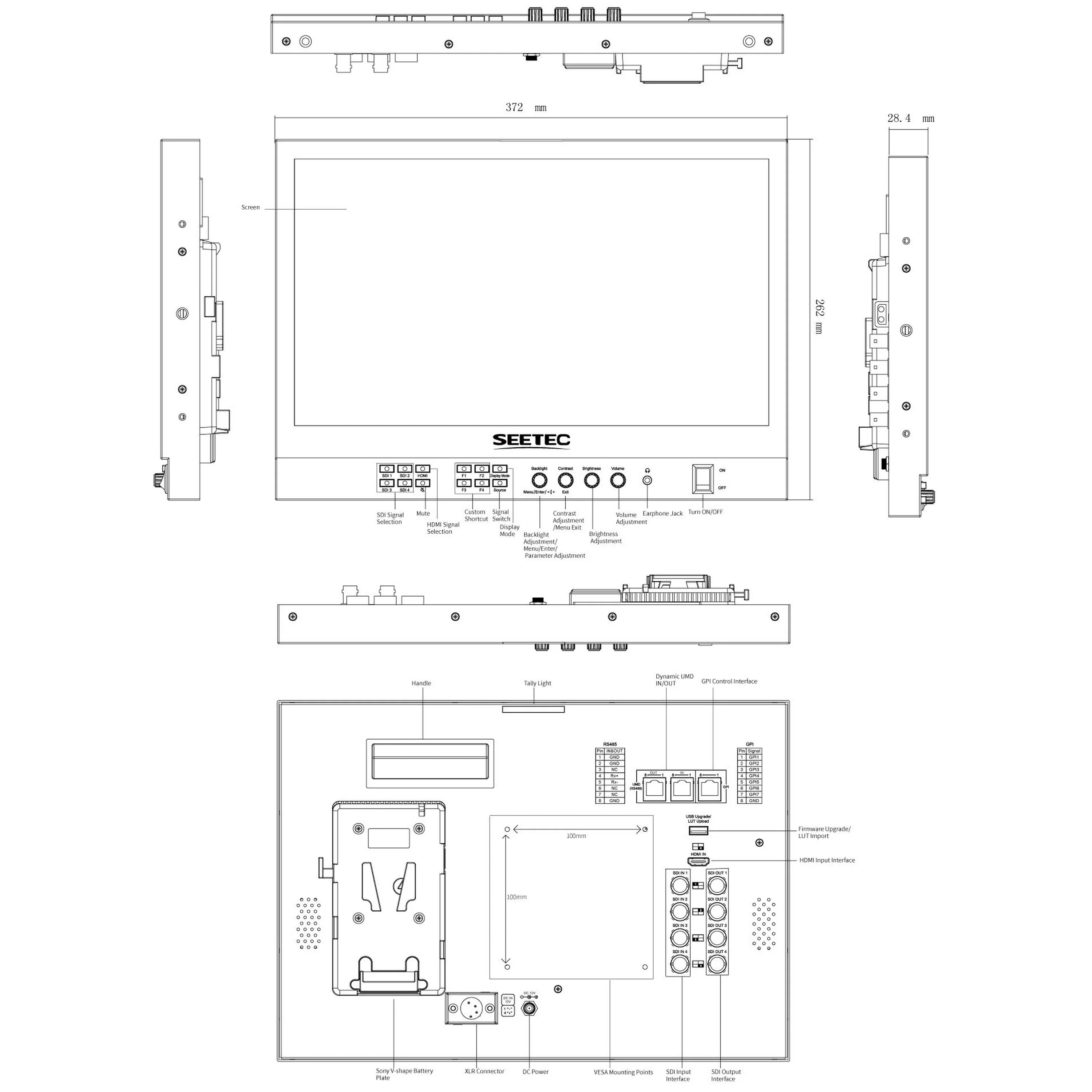 SEETEC ATEM156S 15.6" Multi-camera Broadcast Studio Monitor 3G-SDI/HDMI 1920*1080 HDR LOGO/Packaging/OEM Factory Wholesale