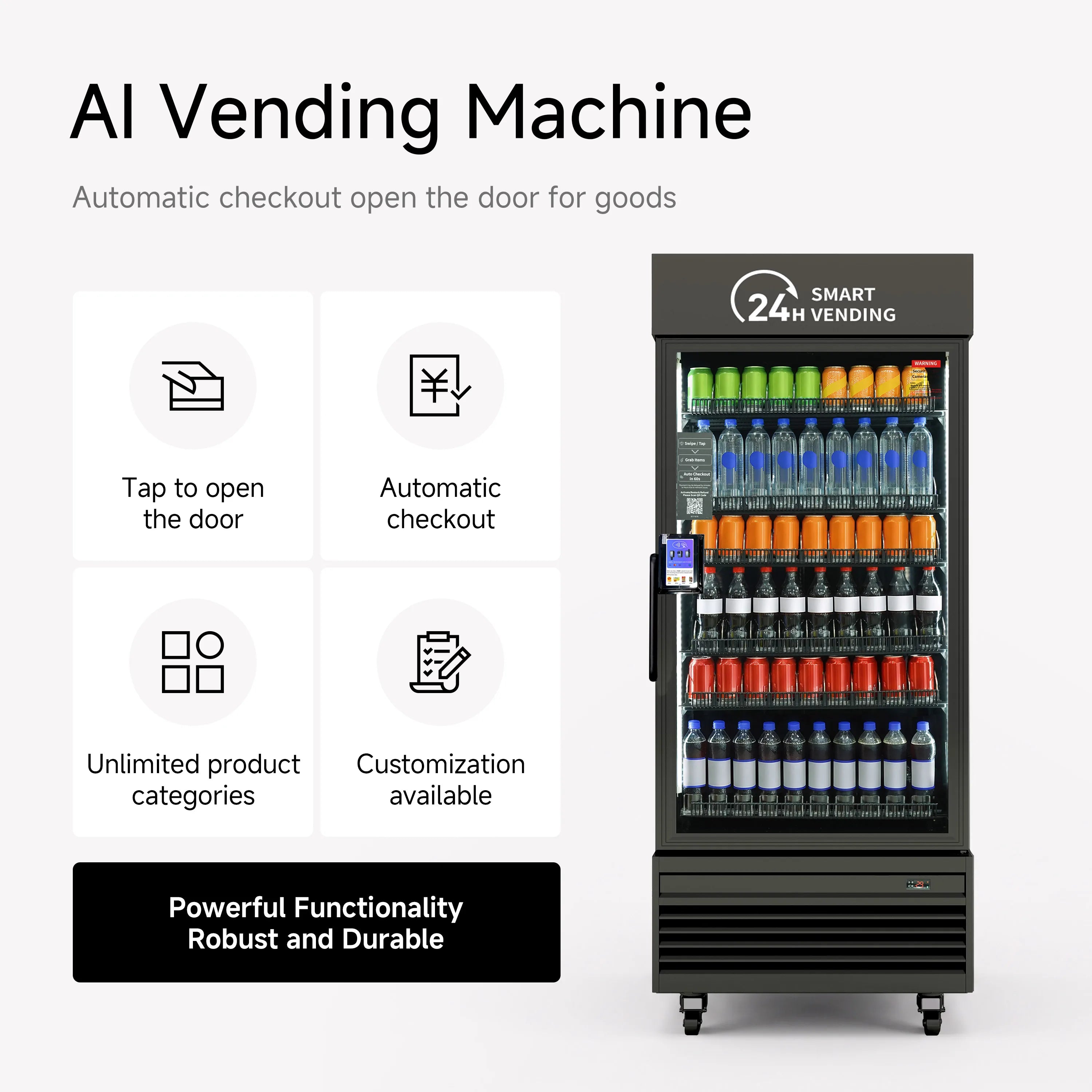 Haha US Local Large Capacity Smart AI Fridge Visual Camera Vegetable Fruit Vending Machine SDK Function 660 MAX Wi-Fi 4G POS