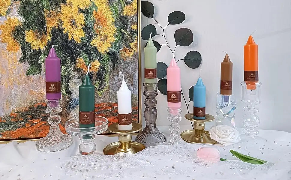 7Inch Pillar Candles Handmade Unscented 4PCS Small Taper Candle Sticks for Festive Parties Wedding Home Decor