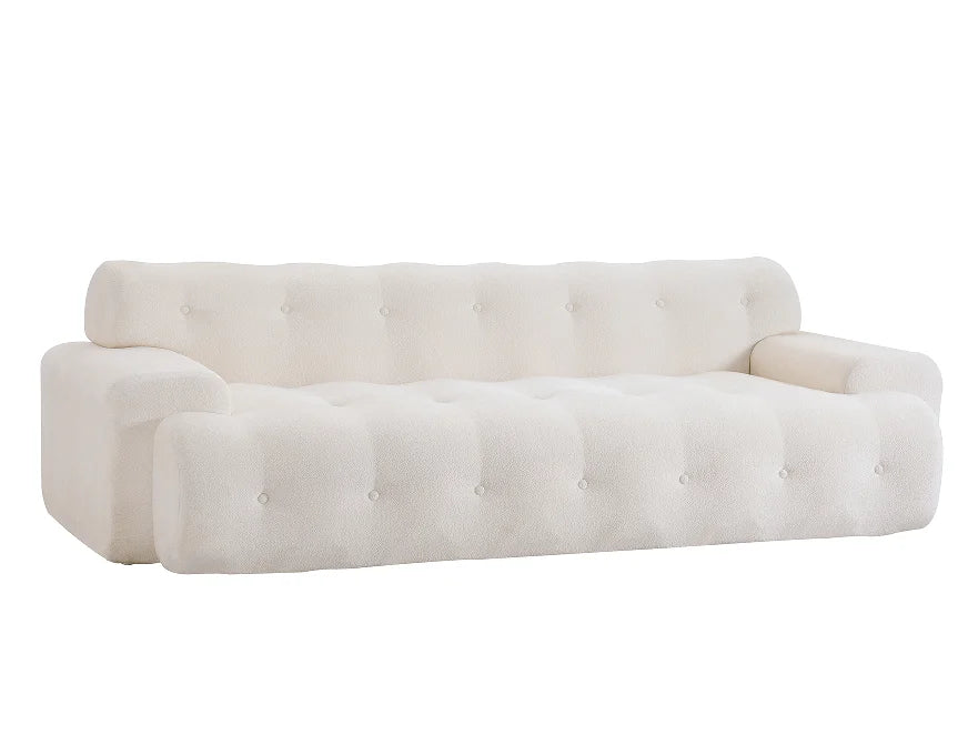 Cloud 3 Seater Chenille Sofa Set Button Tufted Comfy Upholstery Convertible Modular Sectional Sofa for Apartment Villa Snow