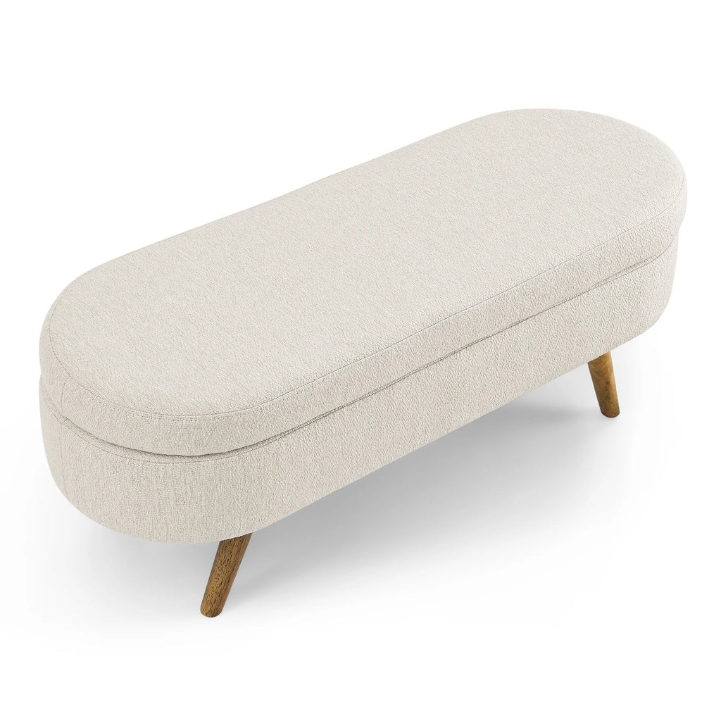 Ottoman Bed Bench with Adjustable Metal Legs Beige Fabric 43.5"x16"x16" Oval Storage Home Bedroom Furniture