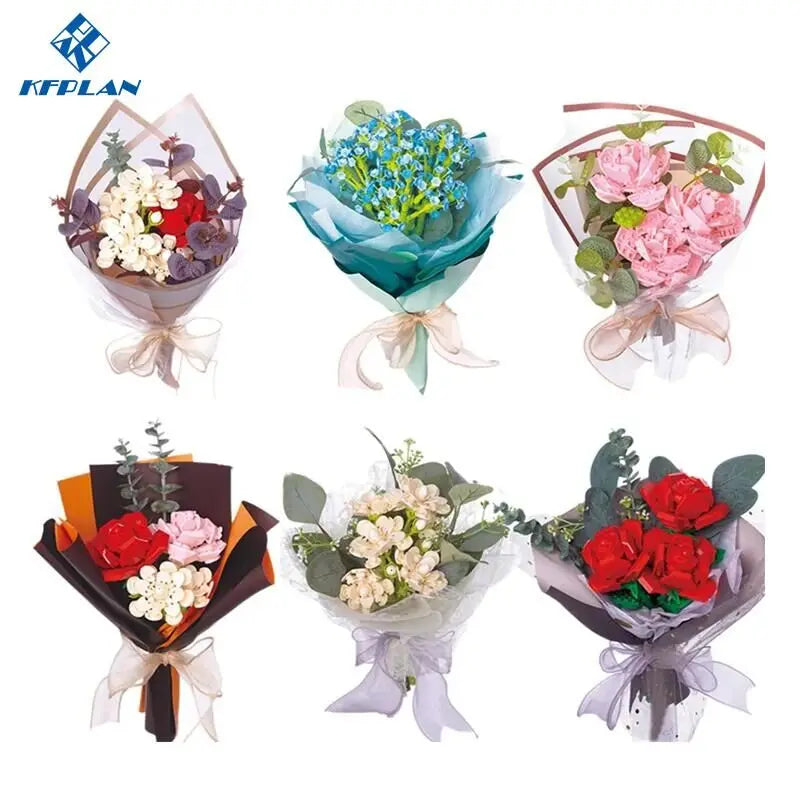 KFPLAN Flower Creative Puzzle Building Block Flower Flower Building Blocks DIY Gift Diy Building Blocks for Children Gift Toys