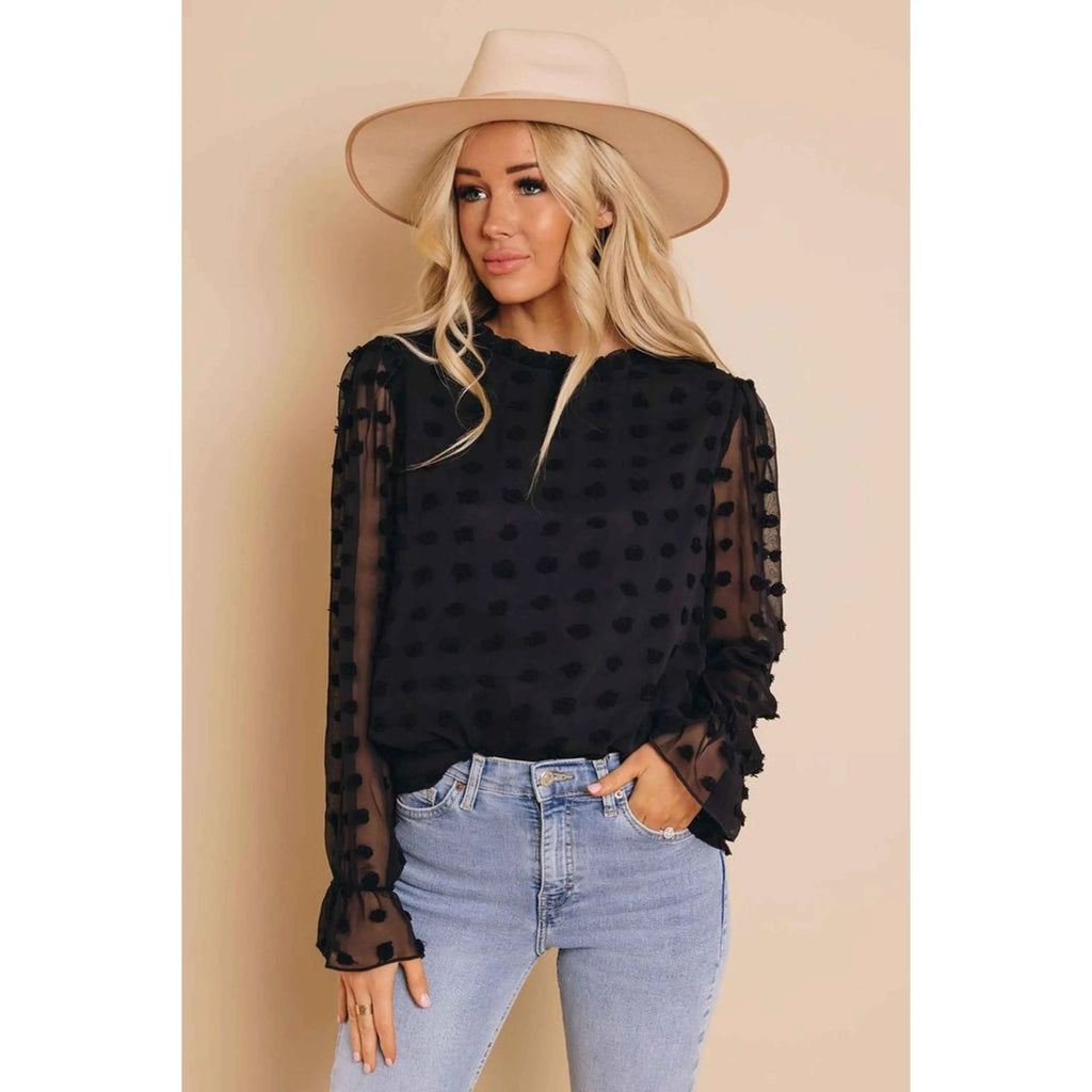 TD Women's Catwalk Polka Dot Embroidered Blouse Chiffon Knitted Casual Daily Top in XL Long Short Season Styles Lace Decoration