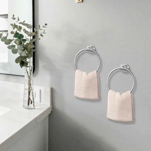 Bathroom Hardware Accessories Stainless Steel 2Pcs Round Towel Holders Wall Mounted Towel Ring for Kitchen and Bathroom