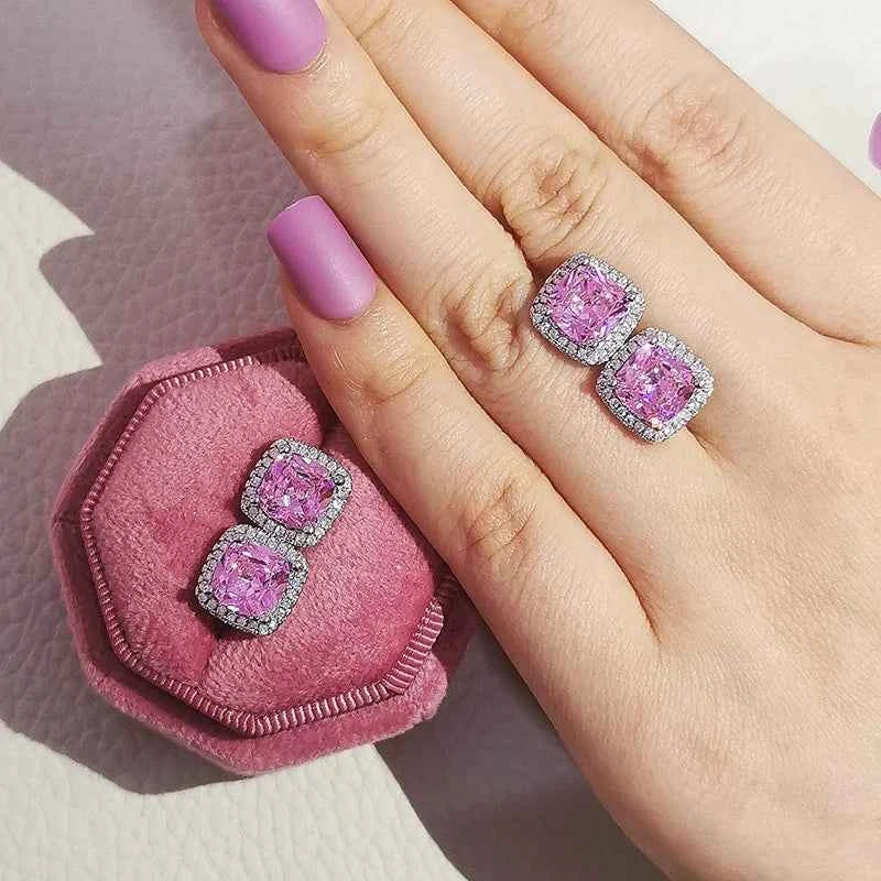 2023 New Arrivals Fashion Luxury silver color korean Zircon Stud Pink Earing Earrings For Women Girl Party Gift Jewelry Z7