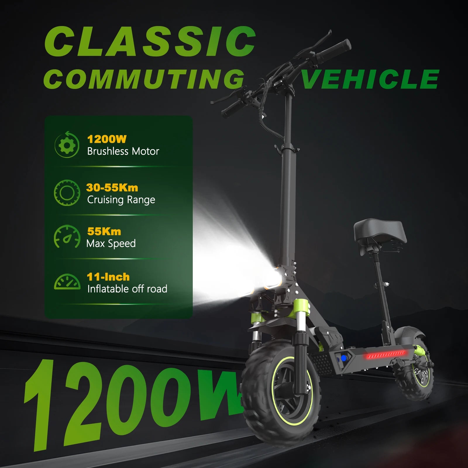Free Shipping US Warehouse  S6 Electric Scooter with Seat, APP, 48V1200W Brushless Motor  Max Range  55km, Adult E-scooter