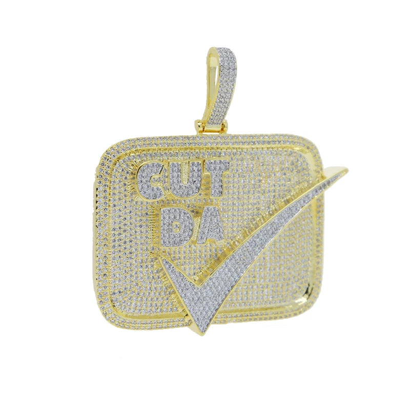 18K Gold Plated Micro Pave Cubic Zirconia CZ Plug Shape Pendant Hip Hop Style Yellow Gold Necklace for Engagement Wedding Party