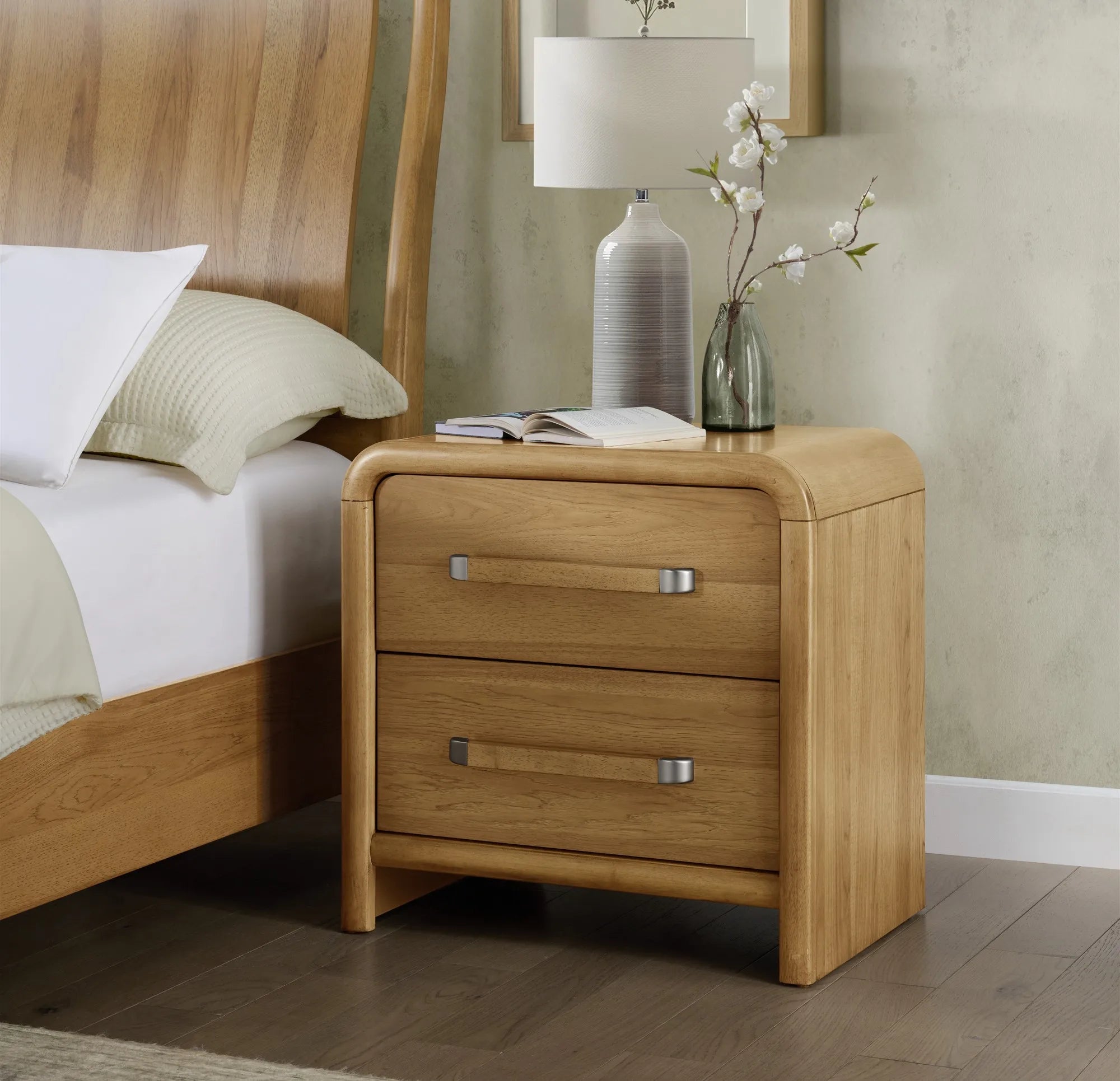 Modern Design Bedroom Furniture Sets Bedside Table Plywood Frame Solid Wood Veneer with 2 Drawers Nightstands