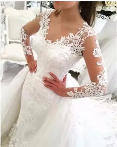 Robe De Mariage Luxury Mermaid Lace Wedding Dress with Detachable Train Removable Skirt Lace Wedding Gown 2022 Vestido De Noiva