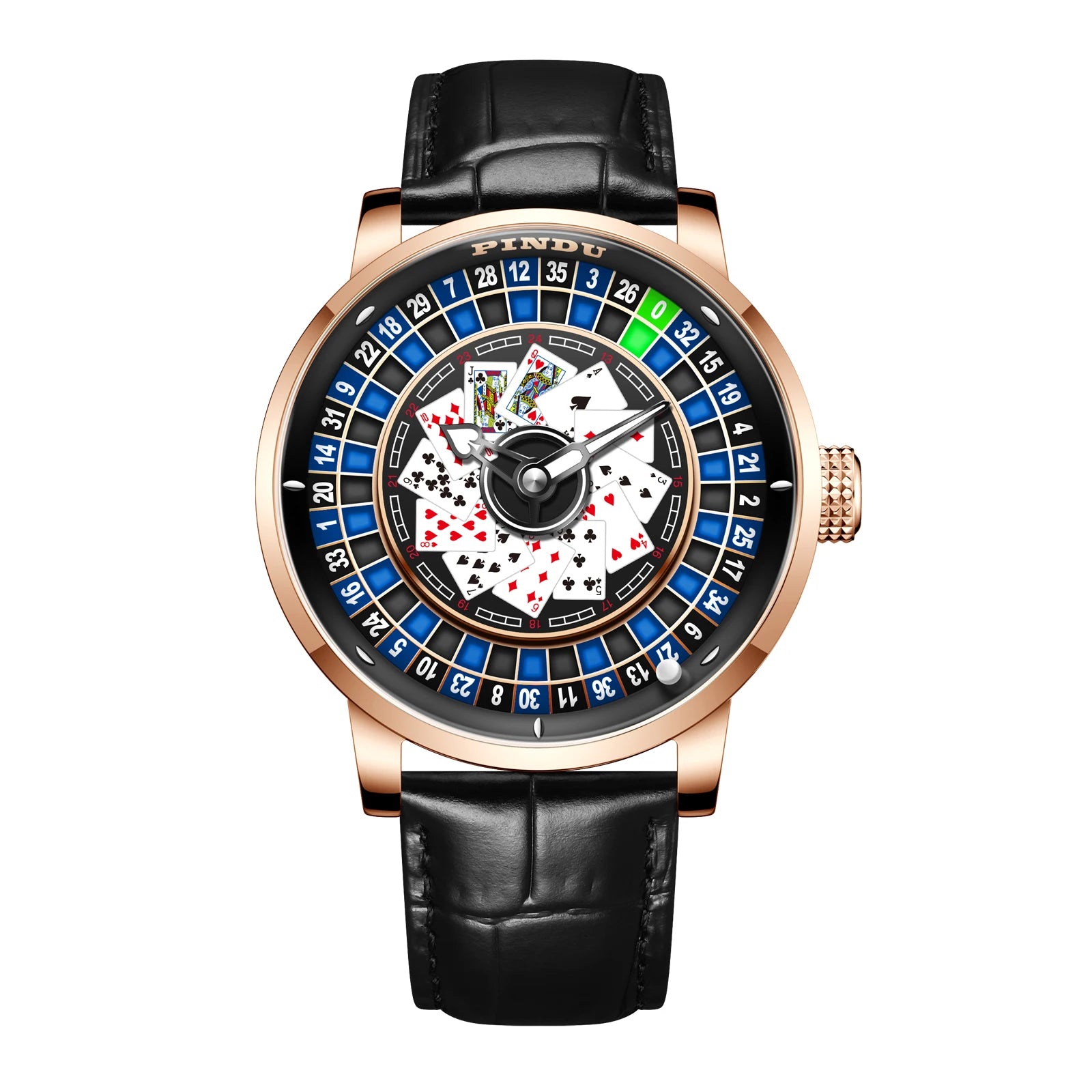 Jacob Player Series Poker Roulette Men's Watch Leather Strap Steel Case Automatic Luminous Mechanical 3ATM Water Analog