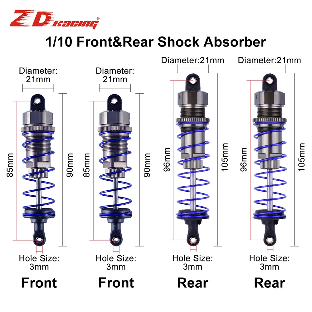 ZD Racing 4Pcs 105mm Front Raer Shock Absorber Damper Suspension for 1/10 RC HSP Redcat HPI Hobao Buggy RC Cars Trucks Parts