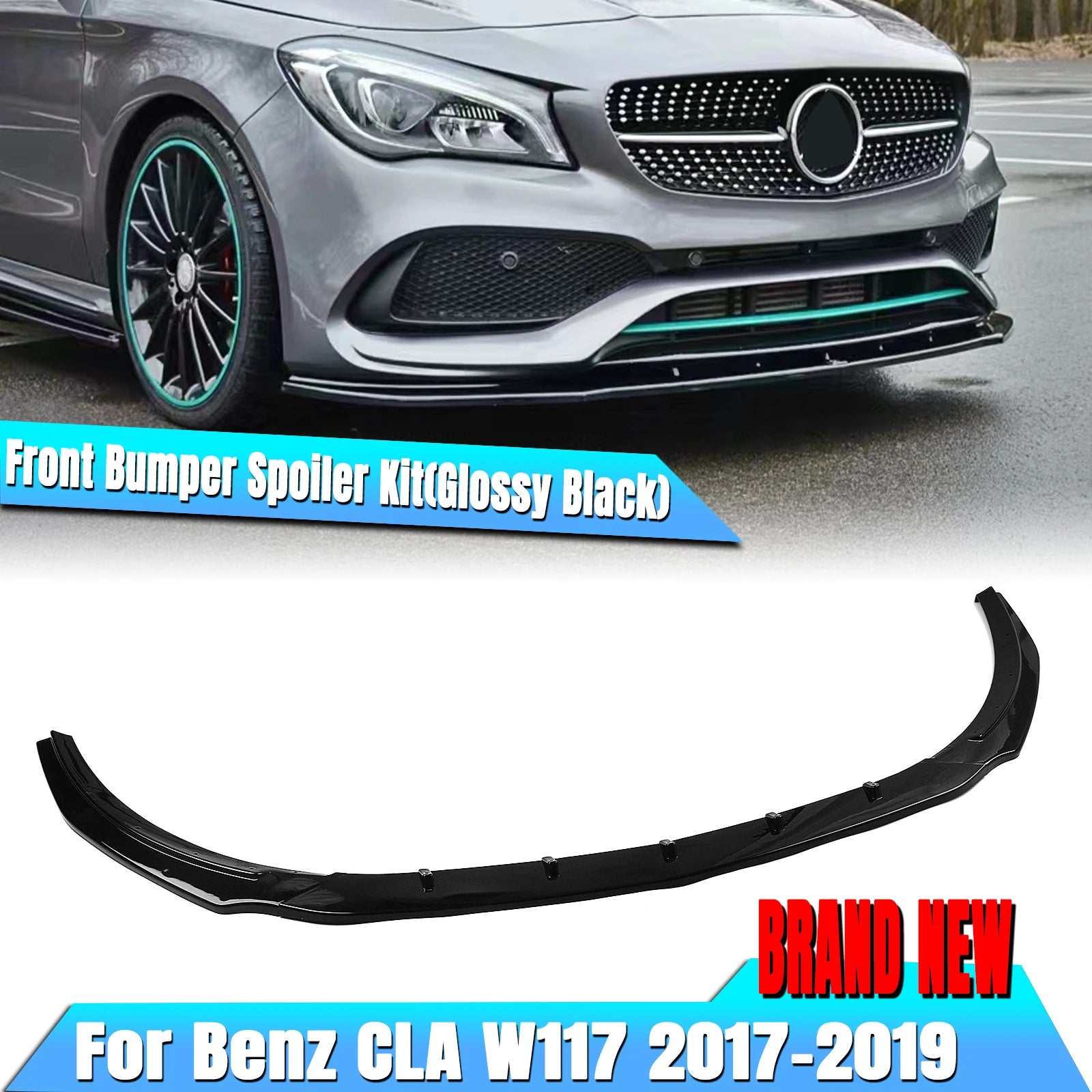 Front Bumper Splitter Lip Kit for Benz W117 C117 CLA180 CLA45 AMG 2017-19 BLK