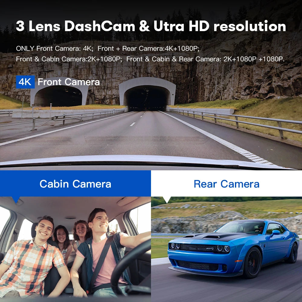 AZDOME M550 PRO HD 3 Lens Adas Wifi GPS Front Rear 4K Dash Cam IPS Screen Car Dash Black Box DVR Video Camera for Audi