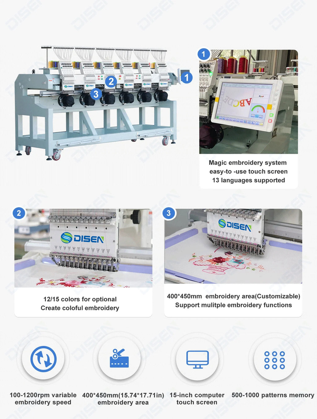 High Quality Rotating Hook Commercial Industrial Computerized 6head 15 Needles Flat Cap Hat 1506 Embroidery Machine 6 Heads
