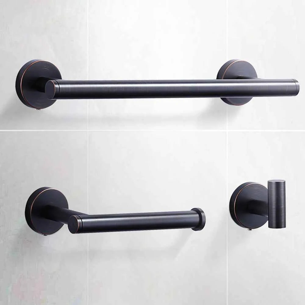Hotel Decor Bath Hardware Set Oil Rubbed Bronze 3PCS Wall Mounted Screw-in Toilet Paper Holder/Robe Hooks/Towel Bars