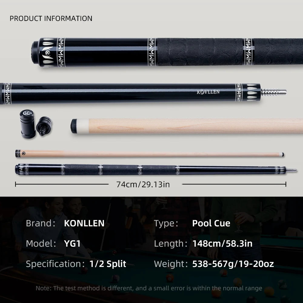 For KL-YG1 YG1 Series High Quality Maple Pool Cue Stick Customizable Center Joint 147cm 3/8*8 Stainless Steel Joint 12.5mm