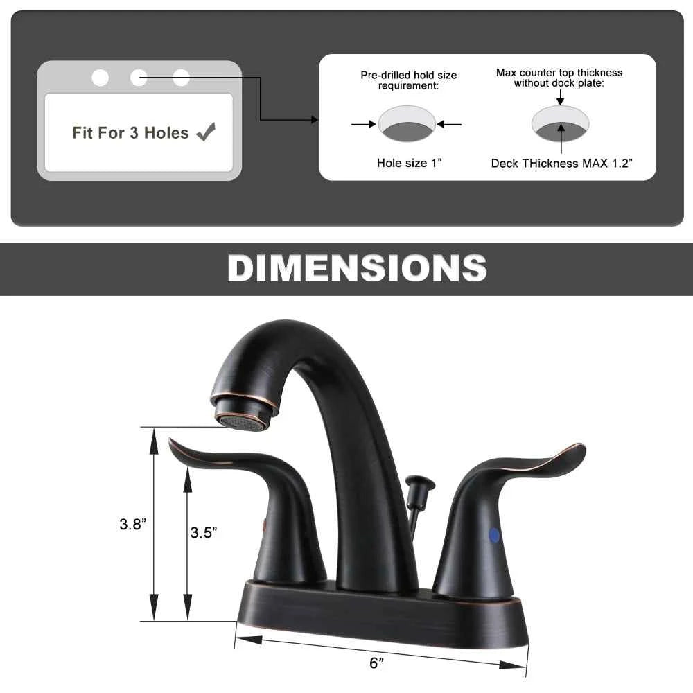 Bathroom Faucet 4 Inch Centerset Oil Rubbed Bronze Wash Basin Faucet with Lift Rod Drain Assembly Lavatory Bathroom Faucet