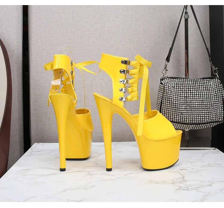 Shoes Women Platform Pole Dance Sandals 15CM 17CM 20CM High Heels Patent leather Gladiator Ladies Sandals Thick Bottom Stripper
