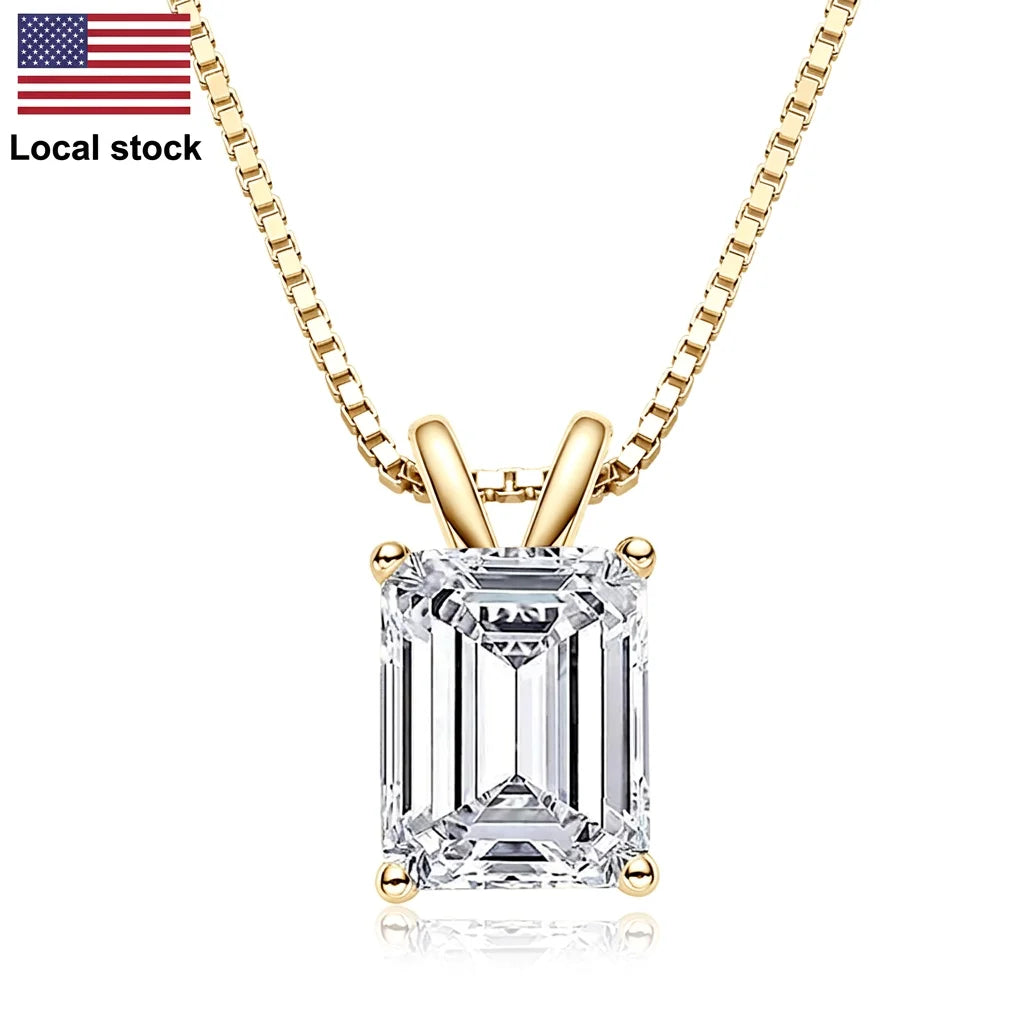 Free Shipping 925 Silver 7*9mm 2.5ct Emerald Pendant Necklace with Link Chain-Trendy Wedding Engagement Gift Jewelry for Women