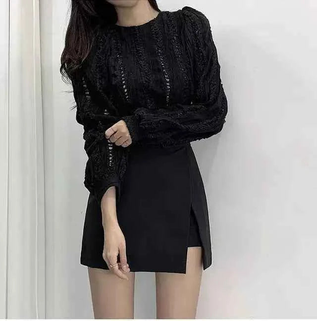 Mini Skirts Women Irregular Solid Side-slit Stretchy Korean Style Trendy Chic OL High Waist Female Bottom Popular Spring Autumn