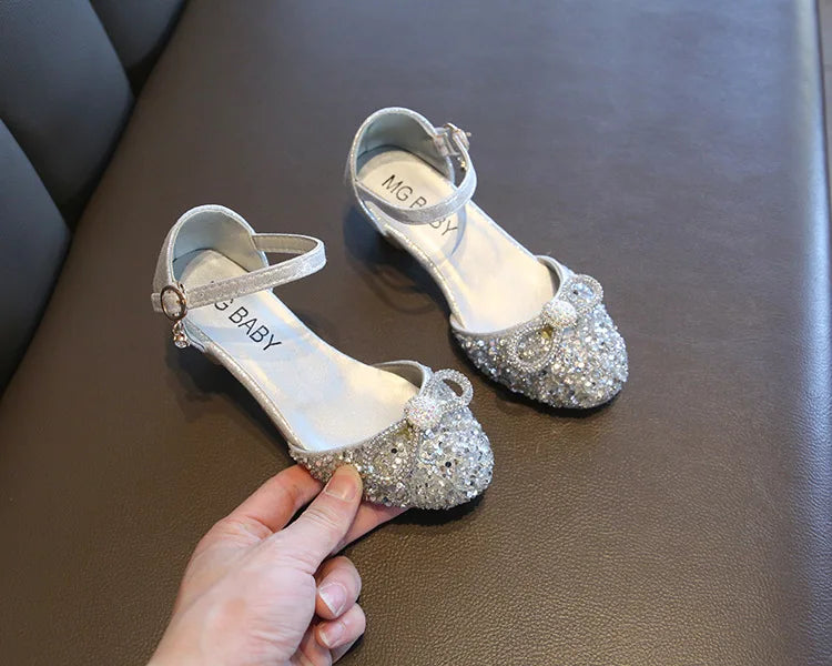 Girls High Heels for Kids Party Wedding Evening Dress Shoes 2026 Fashion Crystal Summer Princess Stockings Girl Sandals E02165