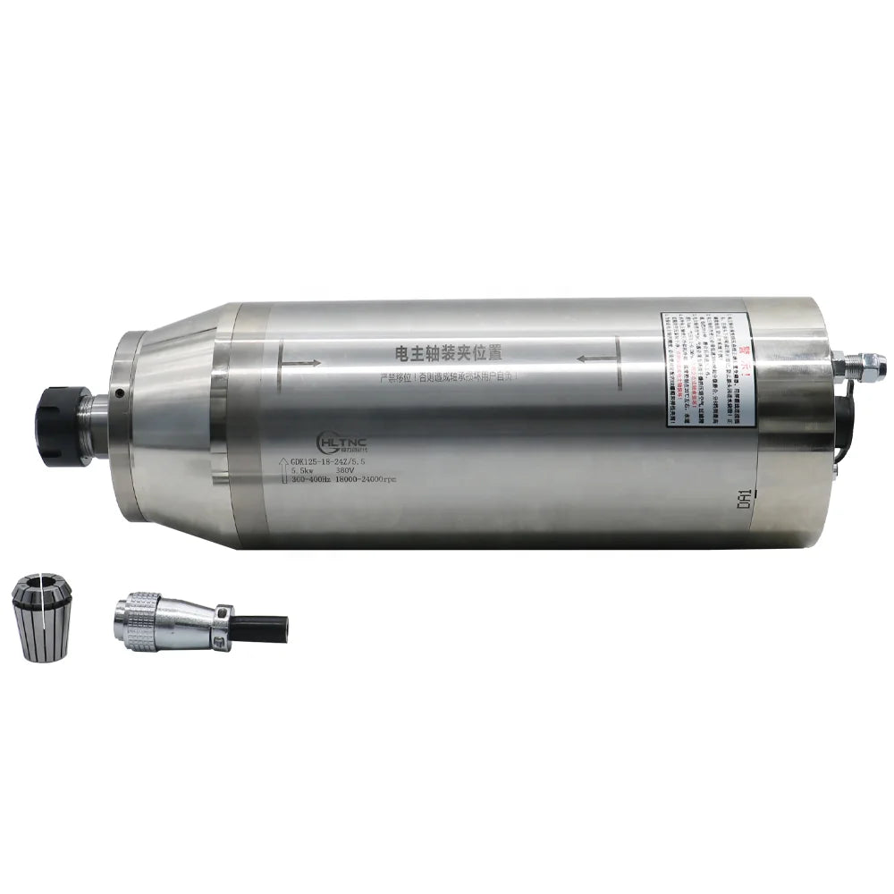 HLTNC Water Cooled Diameter 125 5.5 kW 5500W 380v Woodworking ER25 4 Bearings Round Spindle With 7.5kw Inverter for Cnc